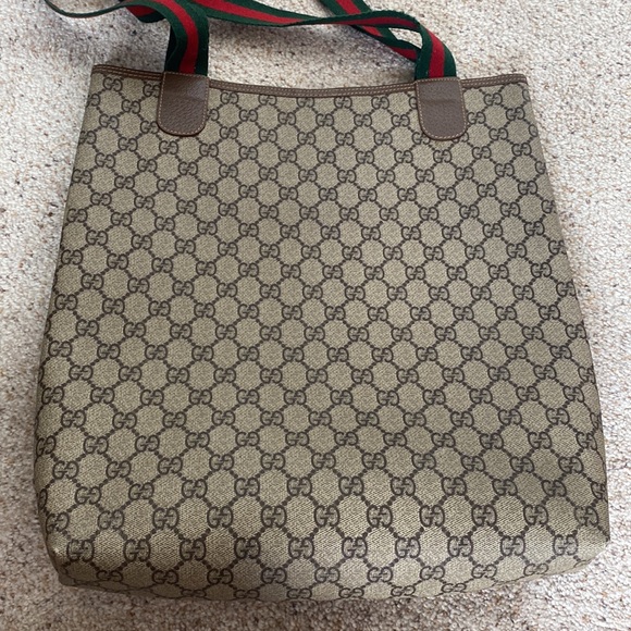 Authentic Gucci Tote Bag Brown PVC Used Handbag Vintage - Picture 5 of 16